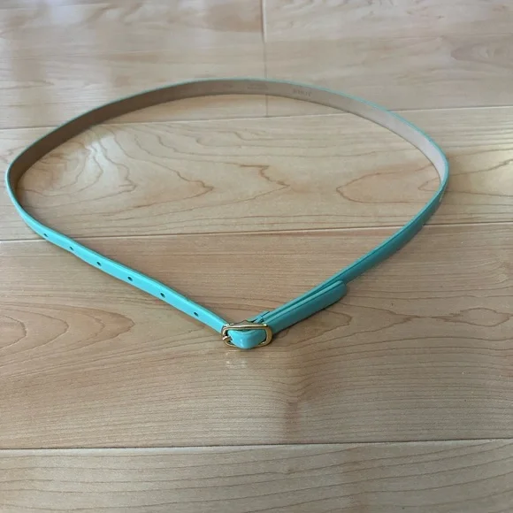 ❌FINAL SALE❌ J. Crew light blue green turquoise leather belt w gold buckle small - Picture 2 of 5